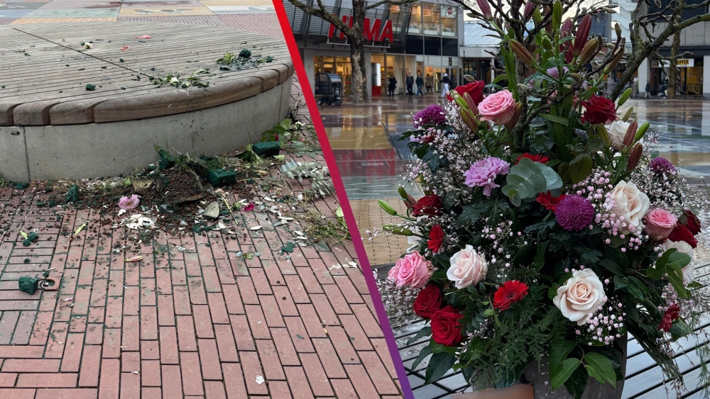 Na vernieling weer een nieuw bloemstuk op de Stip in Vlaardingen