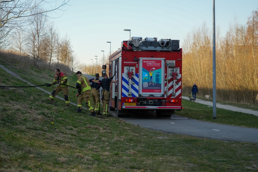Stuk gras in brand in Park Groenoord in Schiedam