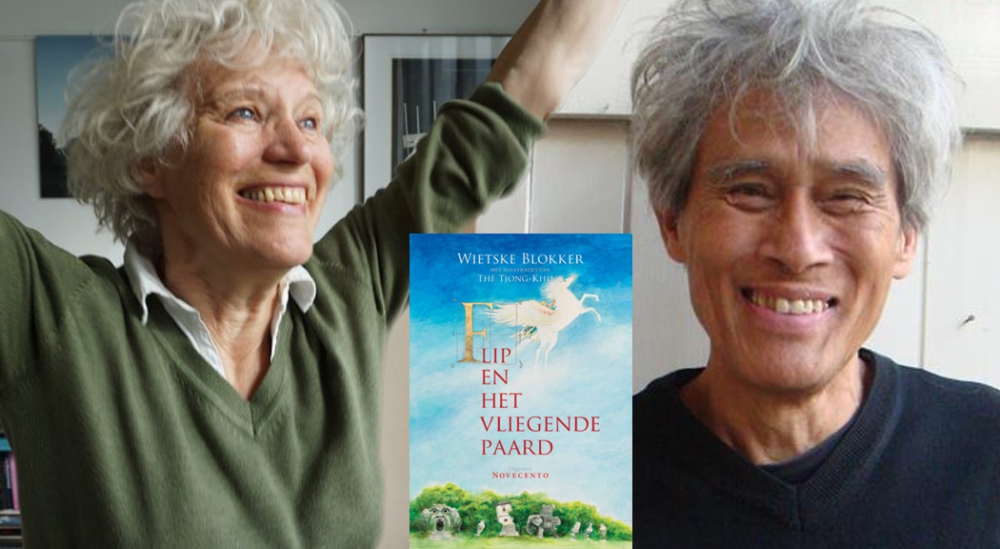 Schrijfster Wietske Blokker leest voor en illustrator Thé Tjong-Khing (87) 'krabbelt' in Schiedam Boekhuis