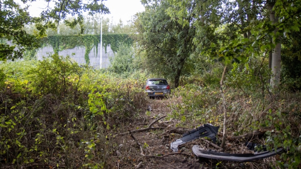 Auto vliegt uit de bocht op afrit A20 en komt in bosjes terecht