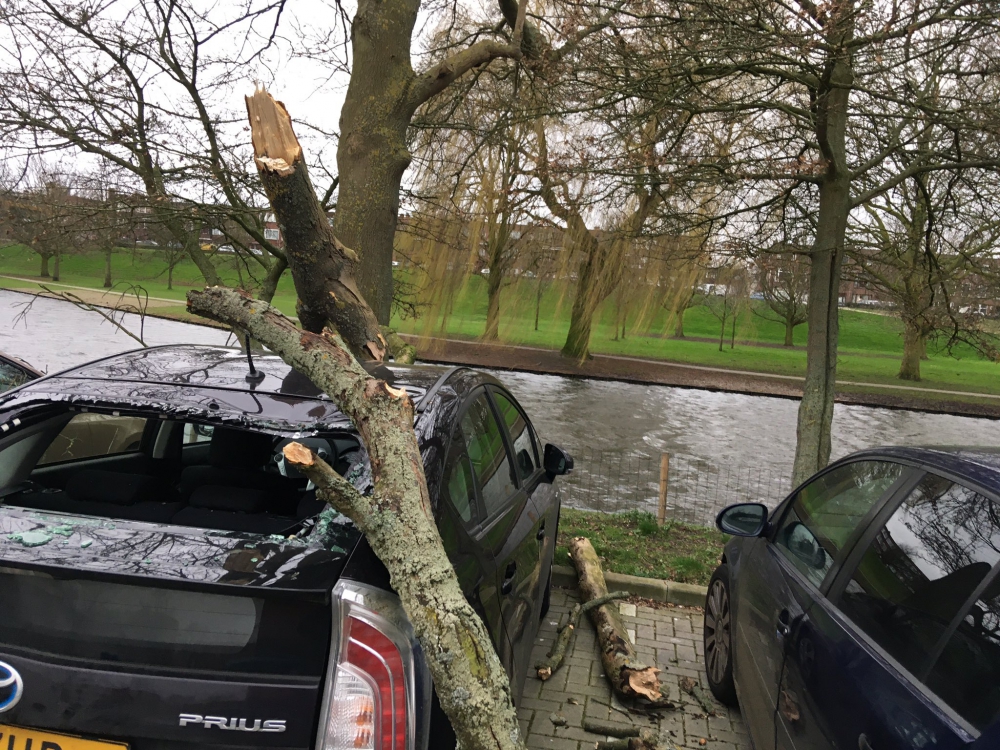 Schade aan auto's en balkons in Schiedam door Ciara