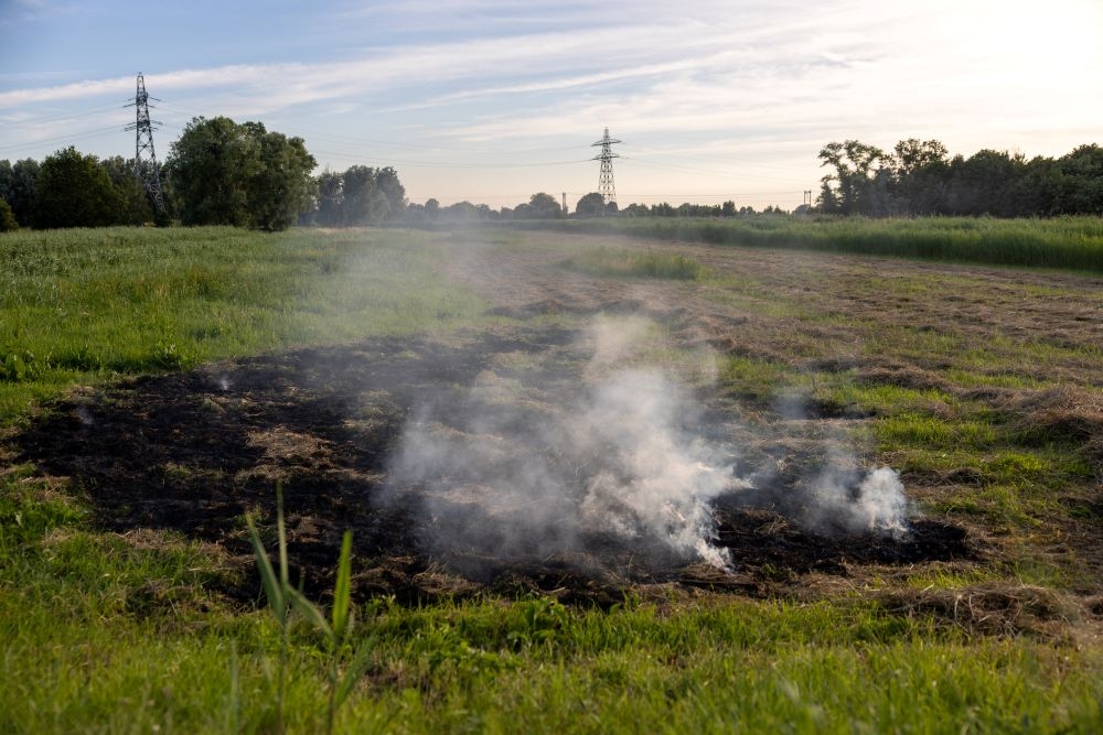 Kurkdroog hooi in brand gestoken, omstanders blussen