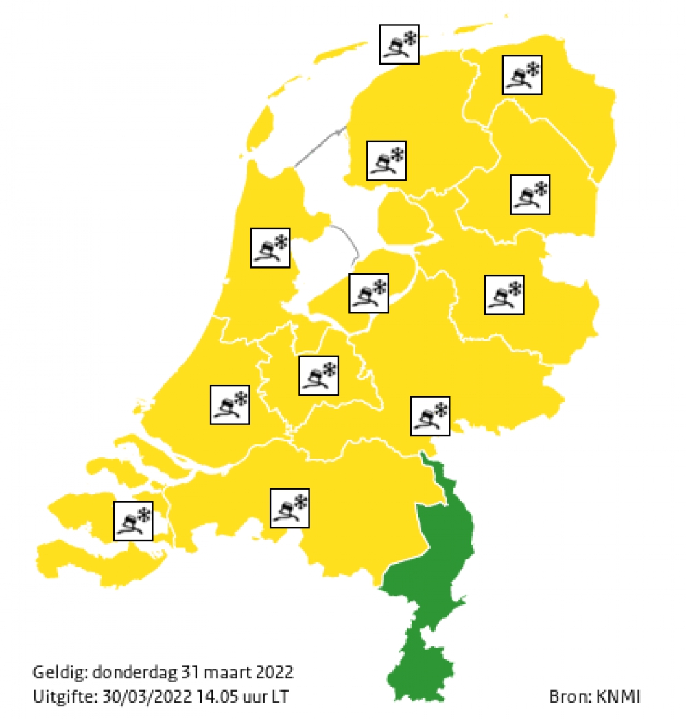 KNMI geeft code geel af voor '1 april grap'