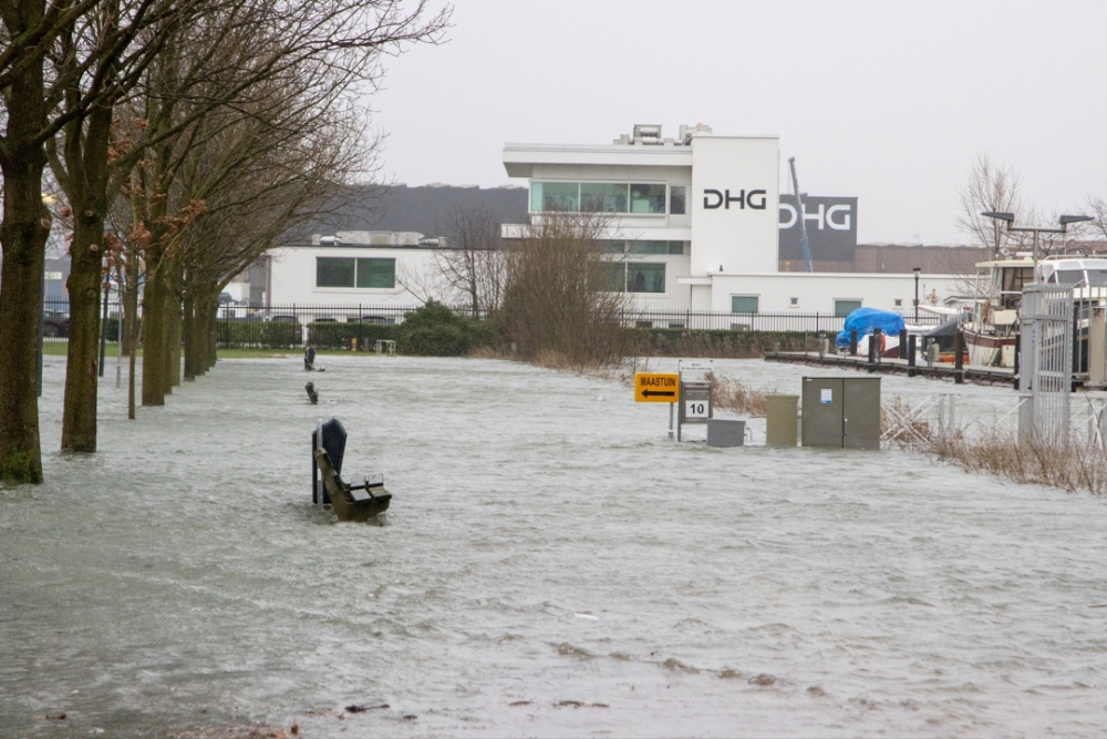 Hoog water bereikt Schiedam: Jachthavenlaan en 't Hoofd lopen onder